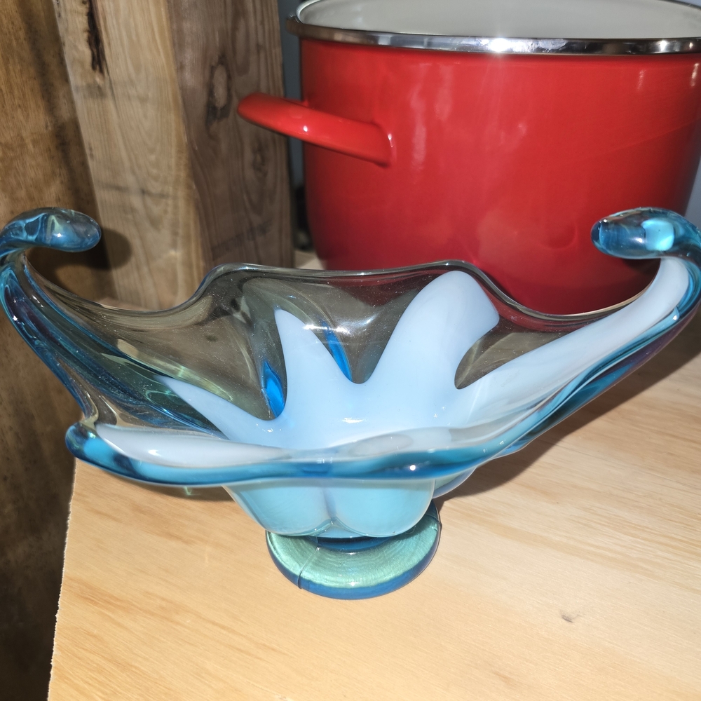 Artistic Blue and White Glass Centerpiece